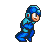 Pixel art character in blue armor running through multiple poses on gray background.