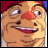 Pixelated character face with red nose and red headwear, next to stylized text on black background.