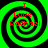 Four identical green and black spiral patterns with red text reading "I Love Rachael" arranged in a on a black background