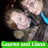 Pixelated image of two figures with light skin tones and brown hair, one holding a blue object, against a dark background with green text banner at bottom.
