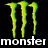 Green and yellow gradient 'M' symbol with three vertical strokes above white text reading 'monster' on black background.