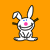 Pixelated bunny with white fur, pink nose, blue eyes, and brown ears on orange background; green text 'Original Icons .com' on dark green side.