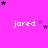 A bright pink background displays the word 'jared' in white pixelated text across three , with scattered black and purple stars in various positions