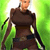 Pixelated figure in brown outfit with dark straps against green gradient background, static image with no visible text or motion.