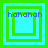 Four identical square with green and cyan borders display the text 'hahahah' in blue pixelated font, each showing a different nested square pattern
