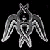 Pixelated black-and-white icon of a winged figure with arms outstretched, repeated in a with text reading "Toadies rock slip sucks" in white block letters on black background