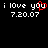 Black background with white text 'i love you' and date '7.20.07', where the letter 'u' in 'you' is replaced by a red pixelated heart symbol.