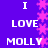 Purple background with white text reading "I LOVE MOLLY" repeated vertically, flanked by pink star patterns on both sides.