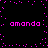 Pixelated pink text 'amanda' repeated four times on black background with scattered pink dots forming a border.