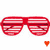 Six pairs of shutter shades in red, peach, blue, pink, green, and purple arranged in two with corresponding colored hearts below each pair