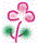 A 4-frame animated contact sheet showing a pink clover flower icon with green leaves, red stem, and white background dots transitioning between open and closed petal states.