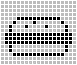 Six pixelated icons arranged in two of three, each depicting stylized faces or symbols with black pixels on a white background