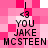 Pixelated pink and white checkered background with repeated text elements in black, including 'I', '<3', 'YOU', 'JAKE', 'MCSTEEN' arranged vertically.