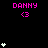 Pixelated pink text "DANNY" with a heart symbol appears repeatedly over a black background with white heart clusters and a gray rectangle.