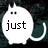 white cartoon cat icons with black text on a dark background, each icon displaying different short phrases like "just," "a," and "side" in pixelated font