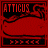 Red and black pixelated icon with "ATTICUS" text, featuring a stylized figure and media control symbols at the bottom.