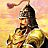 Pixelated static image of a figure in historical attire holding a curved horn against a gradient background.