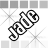 Two black-and-white pixelated text icons displayed side-by-side on a white background with gray transparency grid, each showing distinct stylized lettering in a retro digital font style.