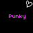 Pixelated white heart symbol above two identical pink 'Punky' text labels on black background.