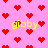 Pixelated red hearts on pink background with yellow 'gibby' text repeated across the image.