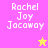 Four pixelated display "Rachel Joy Jacaway" text with star symbols on colored backgrounds
