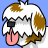 Animated pixel art of a sheepdog with white and brown fur, pink tongue out, black nose, and closed eyes against blue background.
