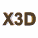 Brown and orange 'X3D' text in 3D style with varying pixelation, rotation, and color shifts