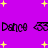 Purple background with yellow stars and repeated 'Dance' text in black pixelated font, each followed by a pair of glasses icon.