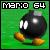 Pixelated icon shows a black spherical character with white eyes and orange feet against green background, top-left text reads 'MARIO' in blocky font, top-right displays '64'.