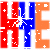 A 2x2 contact sheet of animated frames showing a pixelated text-based icon with repeating red, blue, and orange letters 'H', 'Y', 'E' in various configurations across sampled frames.
