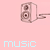 A 3x3 contact sheet of animated frames showing a pink background with brown speakers, light blue text, and white symbols changing across frames.