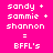 Four pixelated display identical text with varying background colors: bright pink, dark purple, black, and deep magenta
