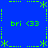 Blue background with green pixelated text and symbols arranged in a pattern, featuring repeated 'bri <33' phrases and star-like asterisks