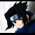 Pixelated anime-style character with black hair and a blue headband, next to orange text reading 'sasuke' on a black background.