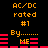 Pixelated orange text and red bars on black background with 'AC/DC rated #1 By...... ME' repeated in two , showing animation changes between frames