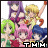 Pixelated anime-style group of six characters with varied hair colors and outfits, positioned against a white background with black text elements on the right.