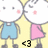 Pixelated cartoon character with white face, pink cheeks, and yellow top holding hands in a of four figures