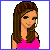 A contact sheet of 13 animated frames showing a pixel art icon with a woman's face, torso, and legs alongside repeated text "Brunettes rock" in pink and black lettering.