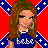 Pixelated cartoon woman with long brown hair wearing a blue top and silver earrings against a Confederate flag background with "SOUTHERN" text above and "FRIDE" text below.