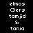 Pixelated text 'elmos (3ers tamjid & tania' displayed across four color backgrounds in a