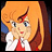 Pixelated anime-style character with orange hair and blue eyes, wearing white and red clothing, positioned next to text reading 'Anime IM' and 'com' on black background.