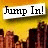Pixelated graphic with 'Jump In!' text in black serif font on white banner over yellow gradient background and dark brown silhouettes below.