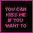 six black square with pink text reading "YOU CAN KISS ME IF YOU WANT TO" and a single gray , each bordered by bright pink lines
