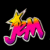 A split-screen animated contact sheet showing two frames of a buddy icon: left frame with a colorful stylized 'JM' logo and star, right frame with green text on dark background.