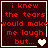 Red pixelated text on dark red background with white border, four showing sequential heart symbol animation