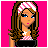 A 4x3 contact sheet of a pixel art animated icon featuring a cartoon woman with brown hair, blue eyes, and pink-and-white striped headband against bright pink background, showing facial expression changes across frames including closed eyes and winking.