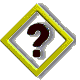 Yellow diamond-shaped frame with dark brown question mark and small square dot, displayed in multiple orientations including upright, rotated, and side views.