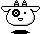 Pixel art character with white rounded head, black outline, two yellow-and-black striped antennae, large circular eye, small square eye, open mouth, and black base on gray background.