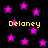 Black background with scattered pink stars and yellow text reading 'Delaney' in multiple positions.