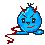 Blue pixelated devil icon with red horns, tail, and mouth; show slight head tilt differences